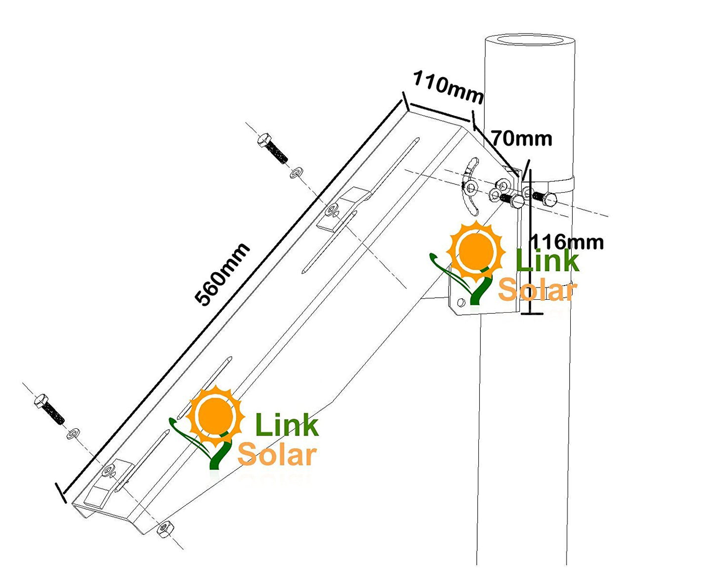 Solar Panel Pole Mount Kit Single Arm Pole-Wall Mounting Brackets Support Solar Panels from 5W to 50W