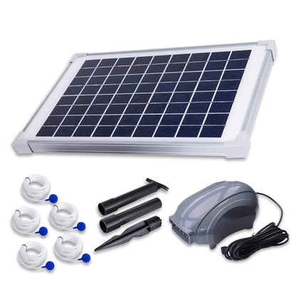 Solar Pond Aerator (DC Air Pump, 12w Solar Panel, 5 Air Stones) - Battery Compatible