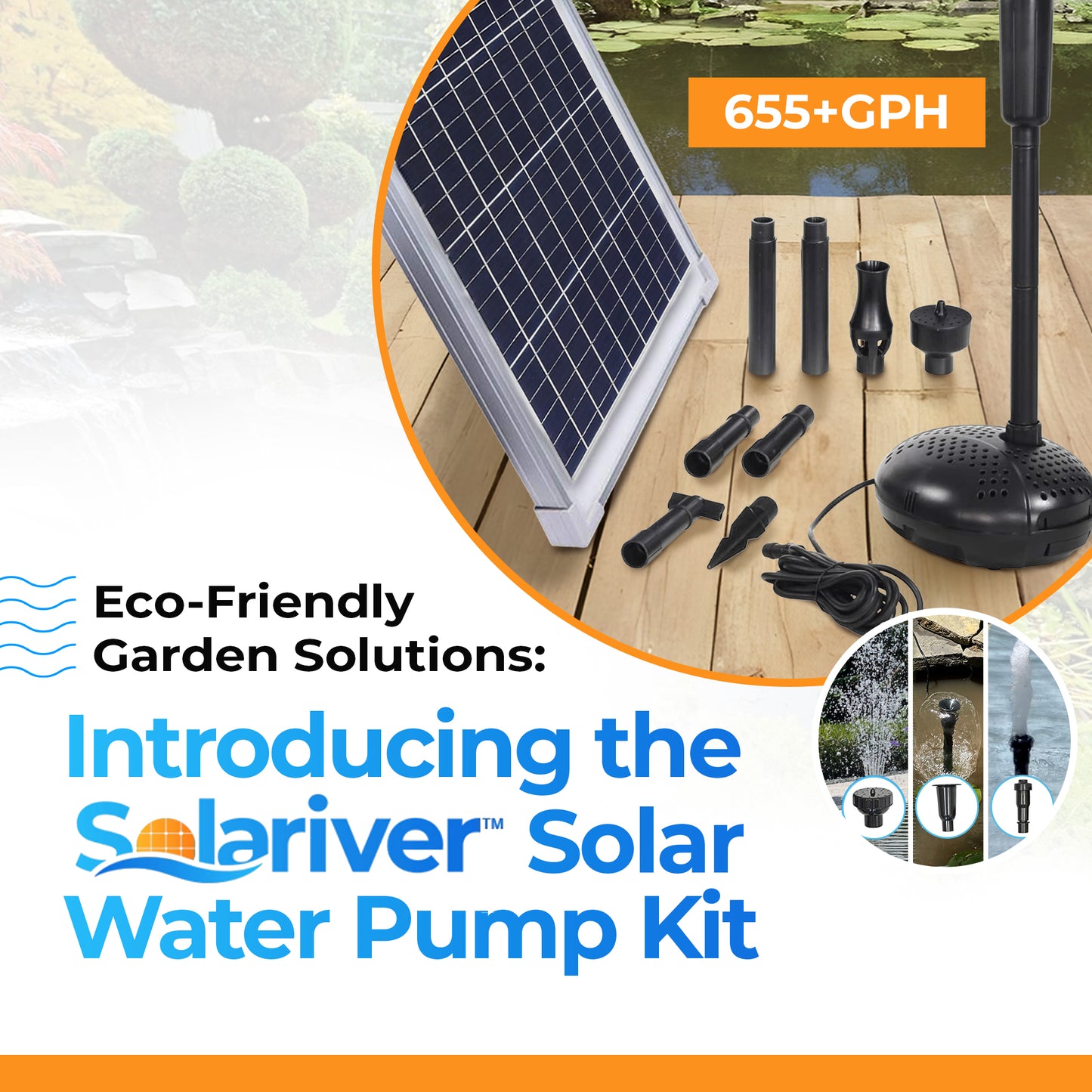 Solar Water Pump Kit (655+GPH, 18v DC Submersible, 35 Watt Solar Panel)